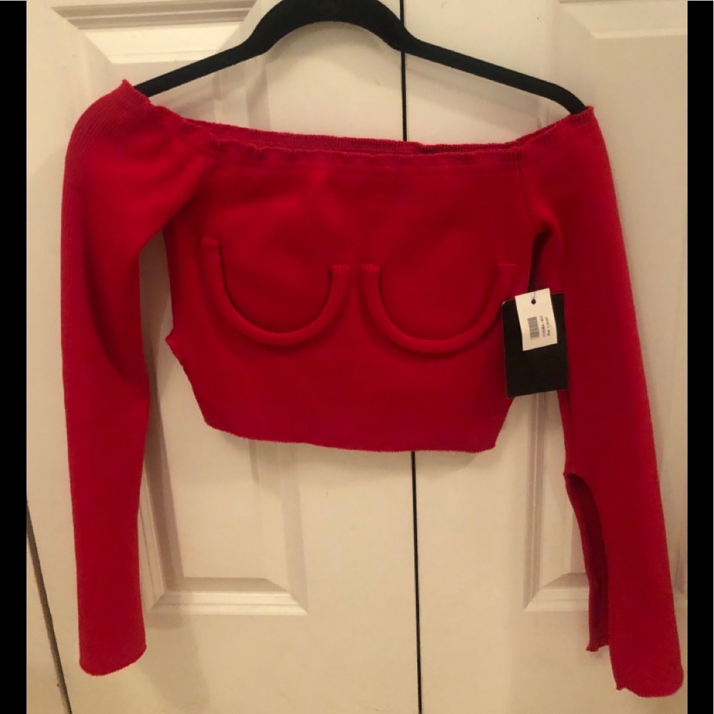 Orseund Iris Off Shoulder Knit Red top